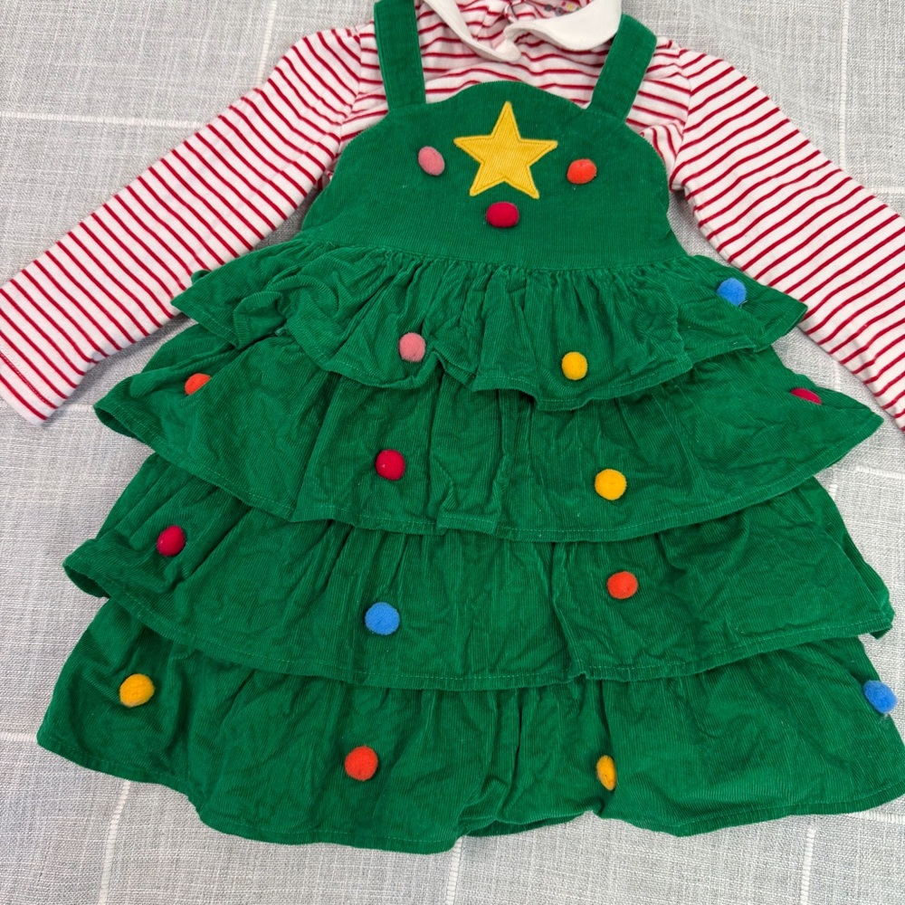 Baby Boden Christmas Tree Pinnie 12-18 Months Pom Poms - Picture 3 of 10